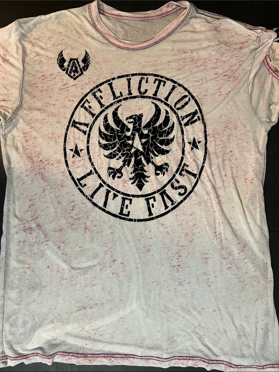 Affliction Other - Affliction White Tee with Red Speckle and Black Crest